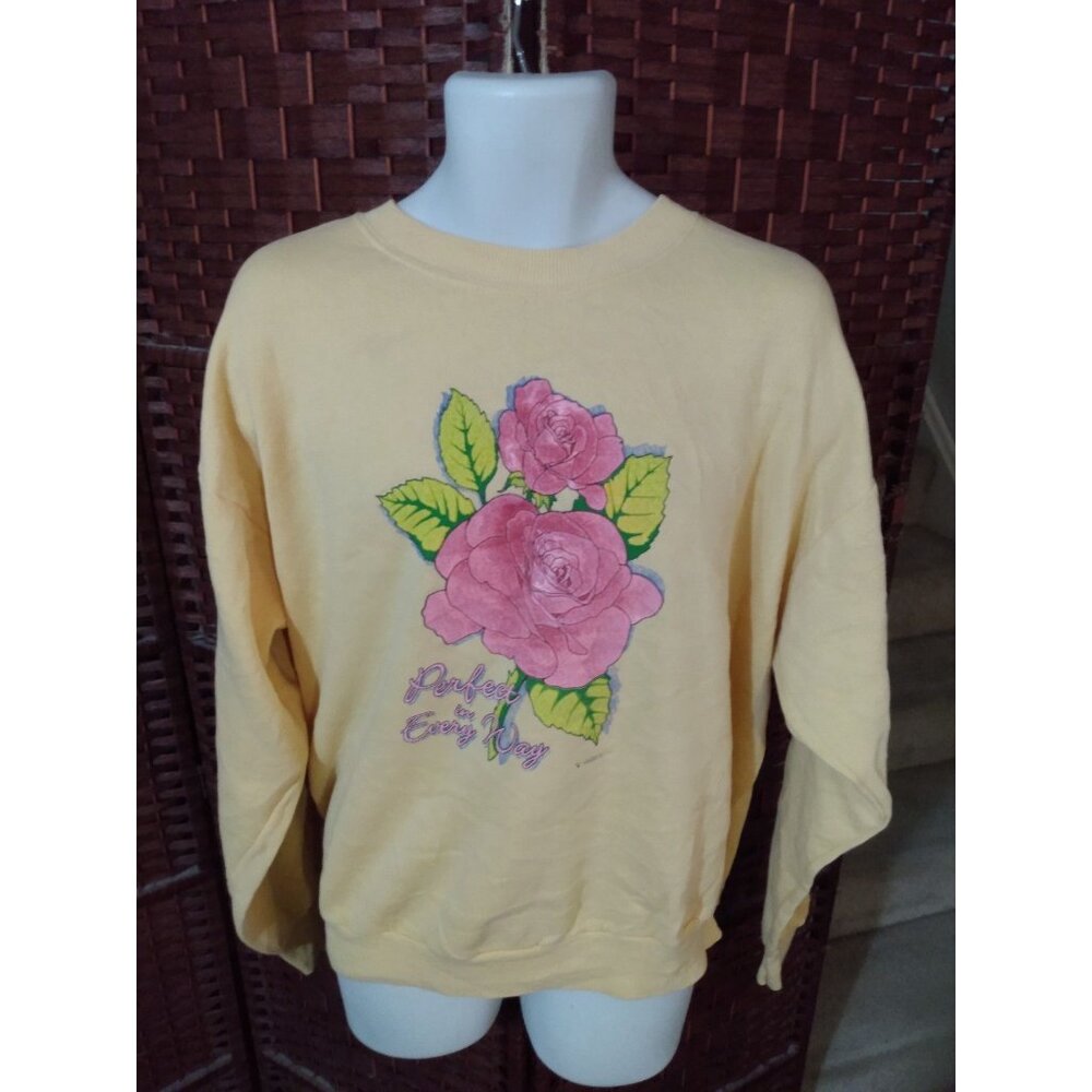 Vintage 90s Perfect In Every Way Sweatshirt Roses Floral Pattern Adult XL Flower